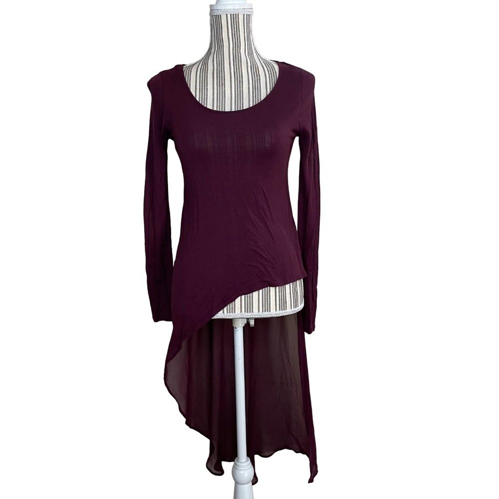 Rock & Republic Asymmetric Hi Low Net Tunic Wine Size XS